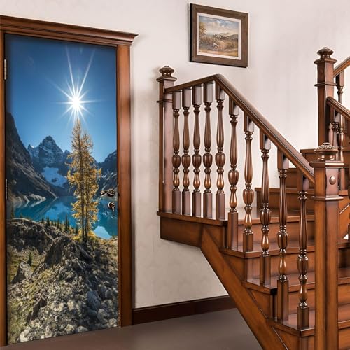 Pegatinas para Puertas de Lago Nevado de Montaña Door Stickers 3D Adhesivo Vinilo Pegatina Puerta Paisaje Natural Murales Póster Decorativas de Pared Mural Papel Pintado 88x200 cm a/1579