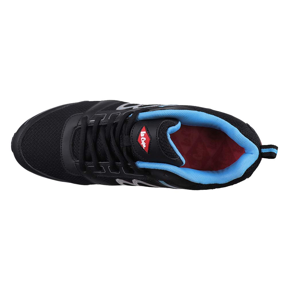 Lee Cooper Arbeitskleidung für Herren, leicht, Sportschuhe, Sicherheitsschuhe, Stahlkappe, Anti-Penetration, Verbundmaterial, Zwischensohle, S1P/SRA, Schwarz/Blau, Größe 44