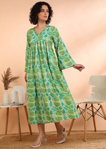 Image of Maaesa Women Printed Cotton Flared Kurti