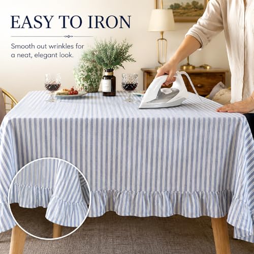Boao Cotton 52 x 70 Inch Farmhouse Ruffle Tablecloth Blue White Striped Flounces Trim Table Cover for Rectangle Table Kitchen Party Wedding Decor by Boao - Image 2