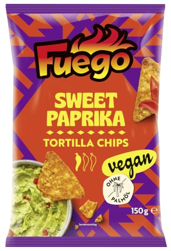 Fuego - Tortilla Chips Sweet Paprika | Mexikanische Tortillachips mit würzig-süßem Paprikageschmack | Knuspriger Snack aus Maismehl | 150 g im Beutel