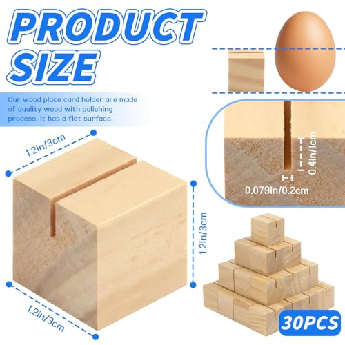 Image of 30Pcs 1.2x1.2 Inches Wood Table Number Stands, Wood Place Card Holders, Wooden Holders for Wedding, Ceremony, Birthday, Party, Home Decoration, Events (2mm Slots)