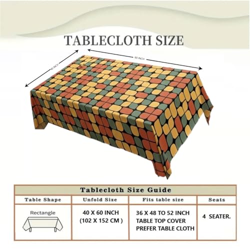 Image of DARSHANAM WORLD Mid-Century Modern Geometric 4 Seater Tablecloth - Waterproof & Spill-Proof Fabric, Abstract Pattern Design, Washable Decorative Table Cover for Dining Room, Kitchen. (Rubic Cube)