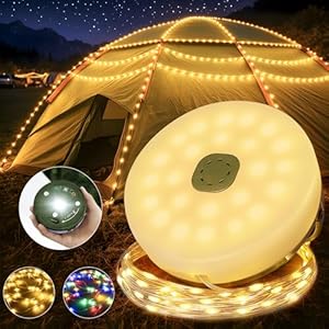 Hopexy Camping Lichterkette Aufrollbar 10M LED, 4-in-1 Wiederaufladbare Magnetisch Campinglampe mit Batterie, 15 Lichtmodi, USB & Powerbank, IP44 Camping Licht Auße für Zelt, Garten und Wohnwagen
