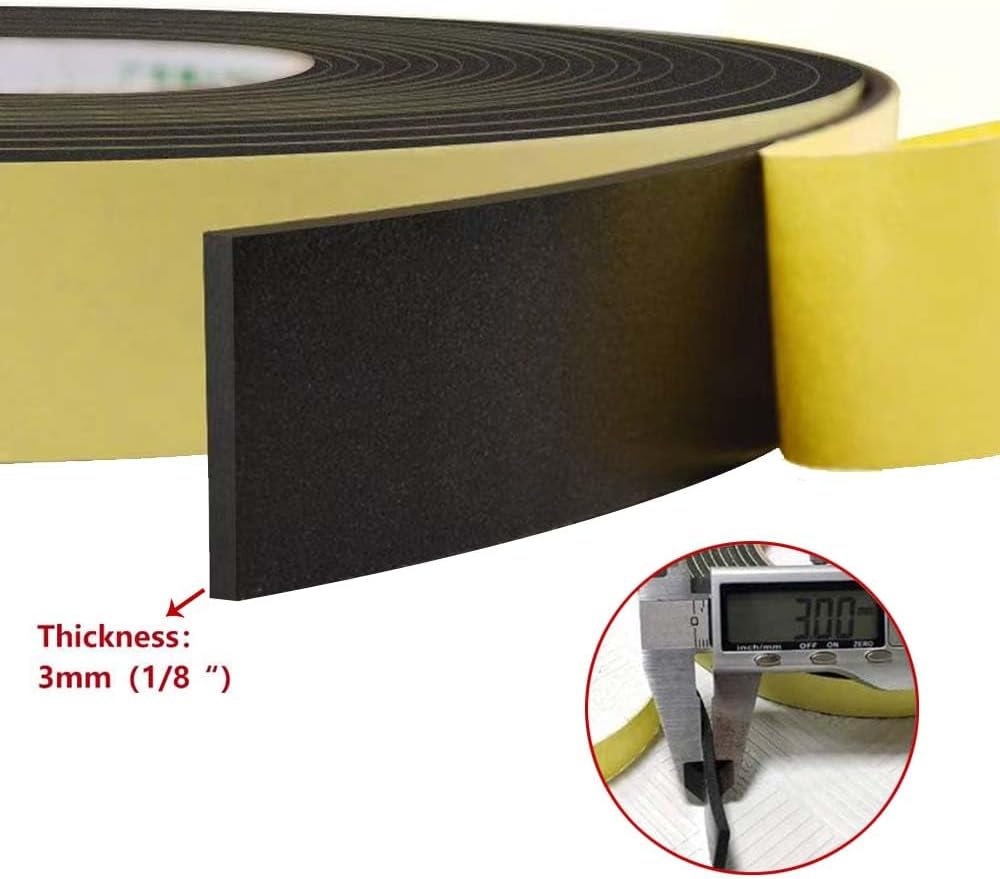 High Density Foam Tape Waterproof Sealing Strip, Single-Sided Adhesive EVA Self Adhesive Weather Strip for Insulating Door Frame, Window, Air Conditioner (0.6in X 32.8Ft,1/8 in Thick)