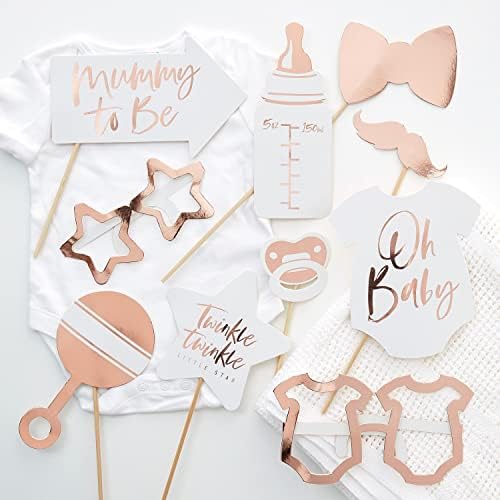 Ginger Ray 10 Pack Rose Gold Foiled Baby Shower Photo Booth Props Twinkle Twinkle Gold