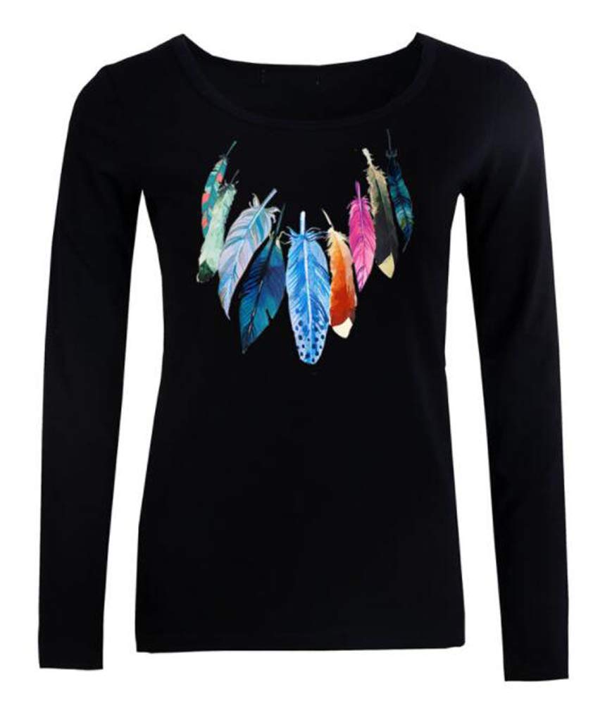 Koszulka damska wiosna jesień moda proste t-shirty top z długim rękawem okrągły dekolt podstawowy eleganckie pióro boa koszulki z nadrukiem dziewczęca bluzka na co dzień