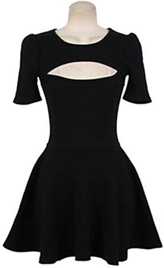 Amazon ヒンリヤ Hengliya 胸開き タートル ワンピース ファッション 萌え セーター 半袖 レディース胸開き ワンピース胸開きトップス ブラック セーター 通販