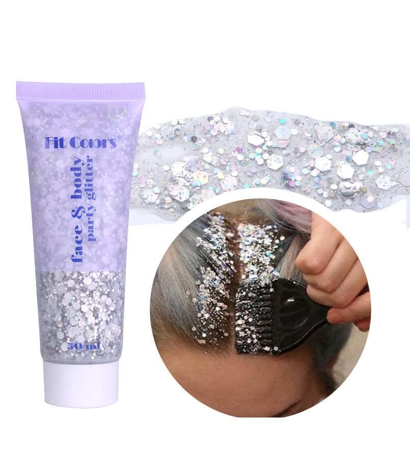 Body Glitter Gel, Face Glitters Body Gel Pailletten Shimmer Liquid Eyeshadow, Mermaid Pailletten Liquid Holographic Glitter Gel, Chunky Glitter for Face Hair Nails (Silber)