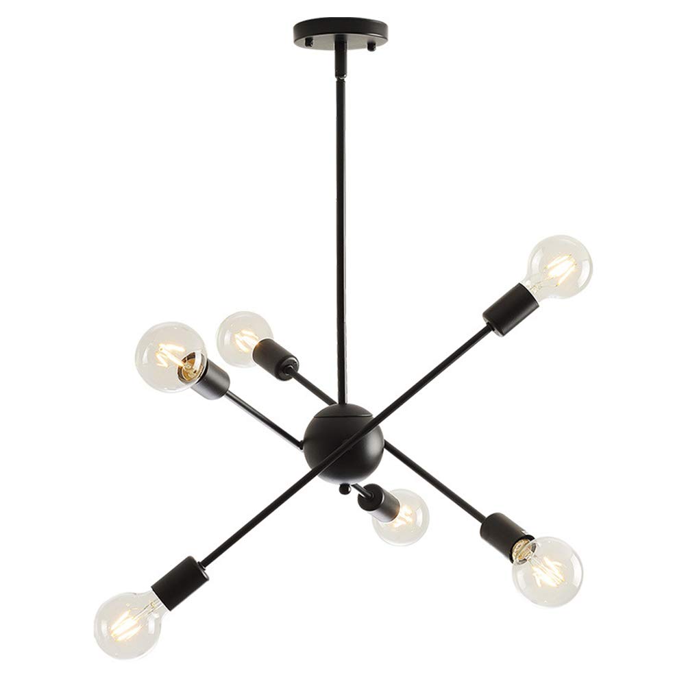 LYMSXAZOU Vintage Industrial Chandelier - 6 Light Black Pendant for Kitchen Dining Room Living Bedroom Hallway Adjustable Ceiling Lighting Fixture E27 Base