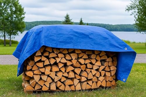 Image of Premium 10x9ft Blue Tarpaulin, Thadika, 120 GSM Virgin Tharpai Sheet, Heavy Duty Waterproof Tadpatri Cover with Reinforced Eyelets & UV Protection, Ideal for Trucks, Farms & Home Use, 2 Sheets