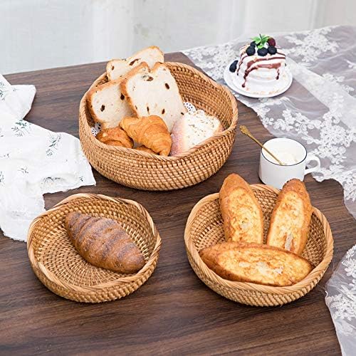 YANGQIHOME Rattan Bread Basket, Round Fruit Baskets, Wicker Storage Bowls, Natural Woven Serving Basket Bowls, Decorative Baskets for Kitchen Counter Organizing, Set of 3 - Image 8