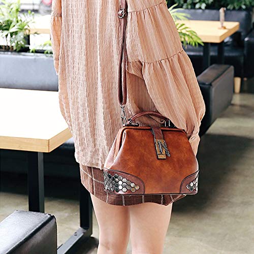 DieffematicDJB Bolso Mujer Bolsos de Damas Cadena de señoras Rivet Retro PU Cuero Crossbody Bolsa Bolso de Hombro Lady Doctor Bag Helch Bag (Color : Gray)