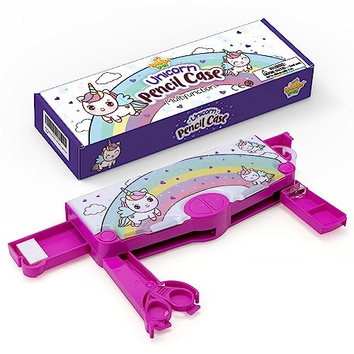 PIDIPI TOYS Unicorn Pop Up Multifunction Pencil Case for Girls - School Supplies with Compartments, Sharpener, Pencils, School Gadgets, Stationery Box, Stocking Stuffers - 5 Buttons