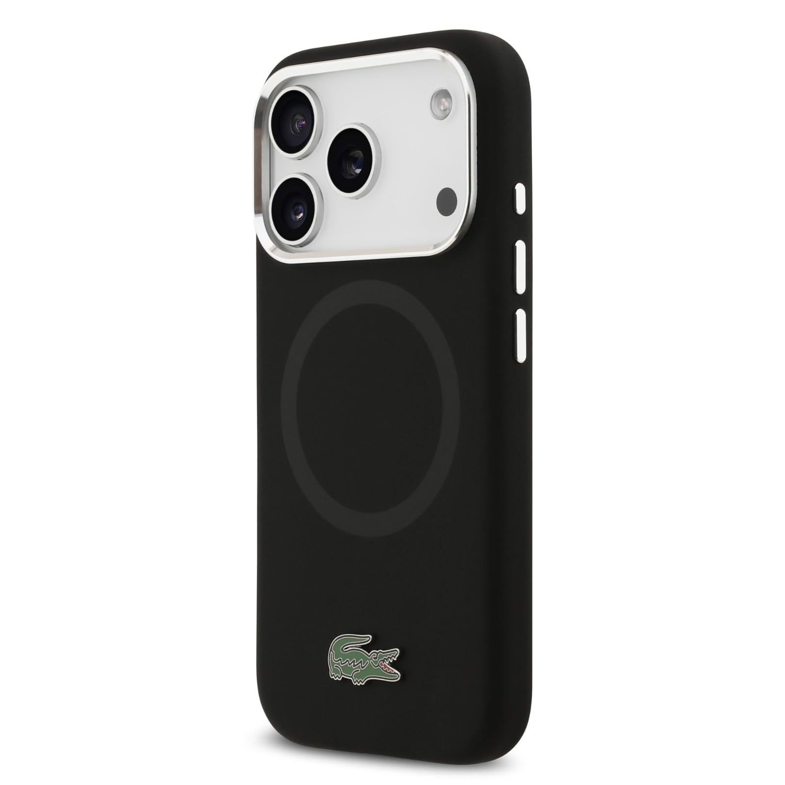 CG MOBILE Lacoste Coque de protection en silicone avec logo en métal compatible avec MagSafe pour iPhone 17 Pro Max Noir