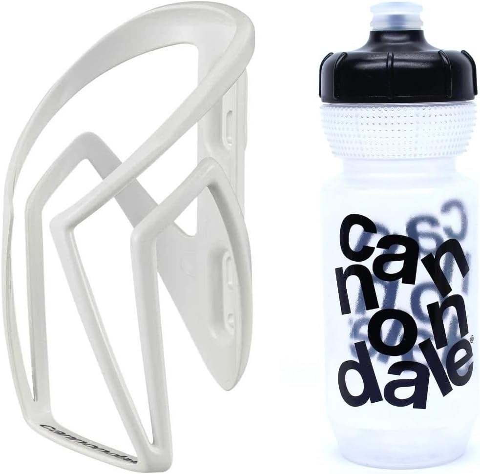 Cannondale Nylon Speed-C Cycling Cage & Gripper Bottle Kit (White Cage & Clear Stack Bottle, 600ml Bottle)