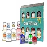 Tonic Water & Flavoured Gin Gift Set - Gin House Selection of 4 x 5cl Miniature Alcohol Bottles with 4 x 200ml Tonic Water. Great Christmas Gifts for Women, Stocking Fillers also Birthday Gifts