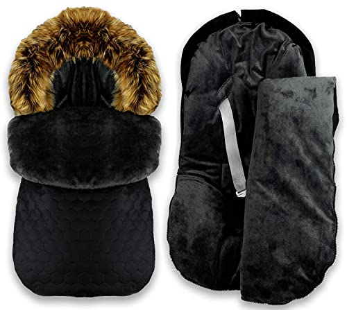 Winter Herbst Fußsack für Kinderwagen Babyschale Schlittensack Baby Fußsack Kuschelsack Winterfußsack 48 x 90 cm (Schwarz-Braun)