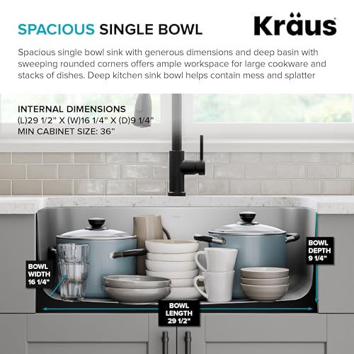 Image of KRAUS Premier 31 1 /2-inch Undermount Single Bowl 18-Gauge Stainless Steel Kitchen Sink with WasteGuard Continuous Feed Garbage Disposal, KBU14-100-75MB