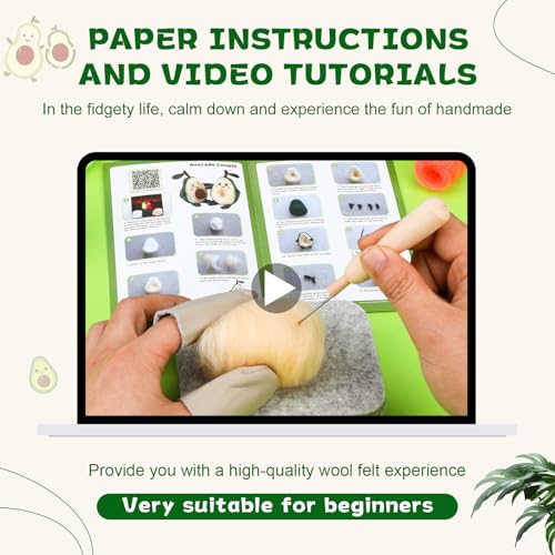 Image of OEHPICC Avocado Needle Felting Kit, 2 Pcs Avocado Needle Felting Kits for Adults, with Basic Needle Felting Supplies, Felt Pad, Felting Needles and Instructions for DIY Wool Crafts