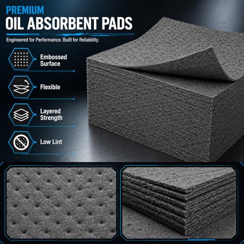 Image of Hoolerry 100 Pcs Oil Absorbent Pad for Spill, 17 x 20 Inch, Gray