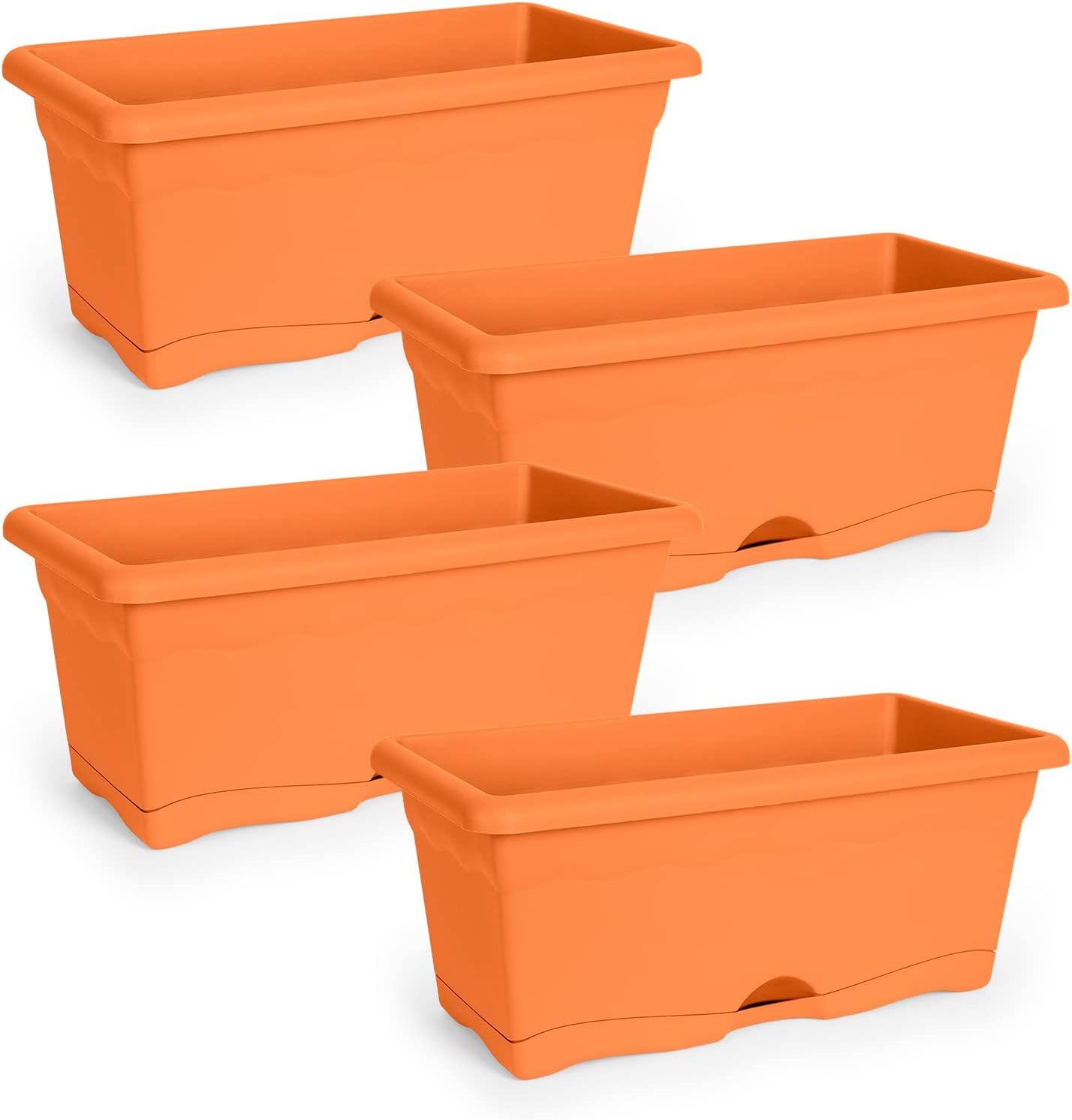 Lote de 4 Jardineras para Exterior y Balcón en Plástico PP con Agujeros de Drenaje y Plato Integrado (40 cm, Terracota)