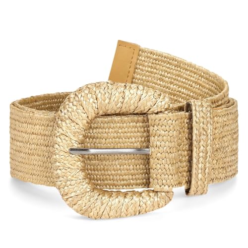 WHIPPY Women Straw Woven Elastic Stretch Waist Belts Fashion Boho Braided Ladies Dress Belt Khaki M