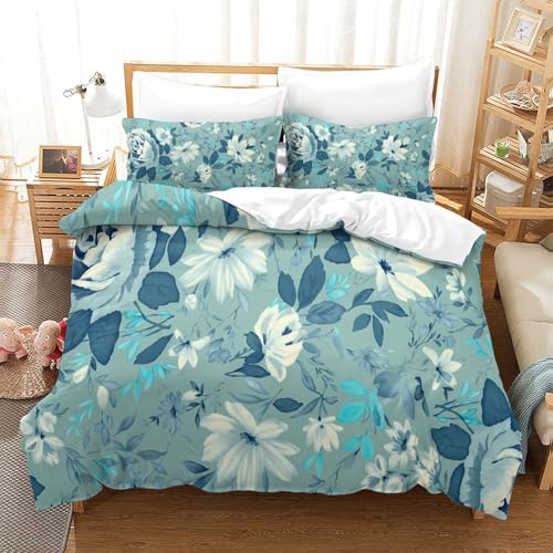 Housse de couette floral 3D en microfibre douce et résistante lit single