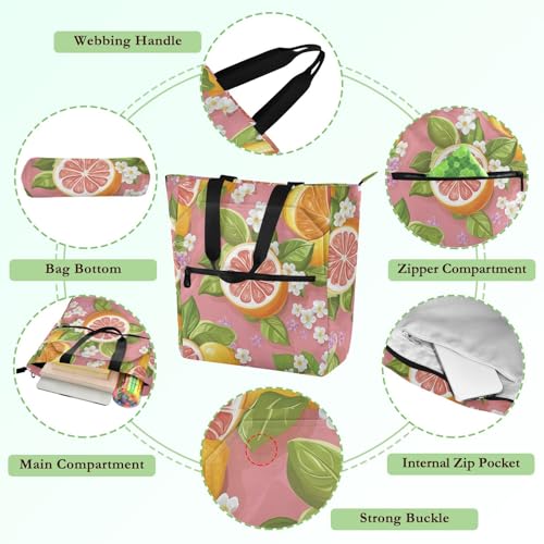 Bolsa de hombro con flores de limón rosa y cierre de cremallera 5