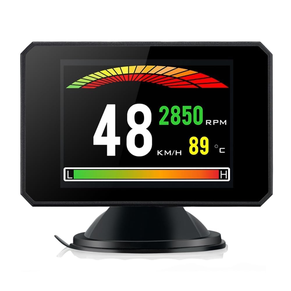 Car HUD Head Up Display Speedometer,OBD Smart Digital Gauge,Overspeed Alarm,Voltage,RPM,Water Temperature,Turbo Boost,Windshield Projector for Vehicles After 2008