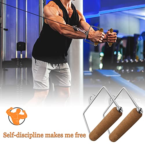 Single D Handle Cable Attachment - D Handles lat Pulls Down Metal Steel Welding Coat Natural Cork Handles,Crossover Weight Lifting Bars Pulley Workouts Home Gym Exercise Handles For Cable Machine