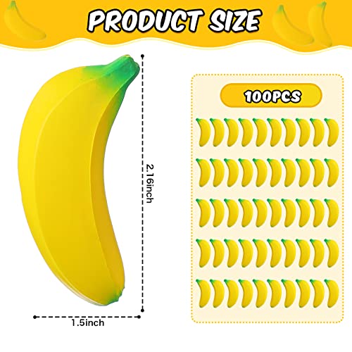 100 Pcs Banana Stress Toys Stretchy Banana Squishy Fidget Toys Realistic Banana Shaped Stretchy Toys Pu Foam Banana Party Favors For Teens And Adults Stress Relief #TOP1