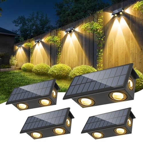 NATPOW Aplique Solar Pared Exterior, 4 Piezas Luces Solares Exteriores Jardin, Blanco Cálido Lámparas Solares Exteriores, Led Lámpara Solar Exterior IP65 Impermeable para Porche, Camino, Garaje