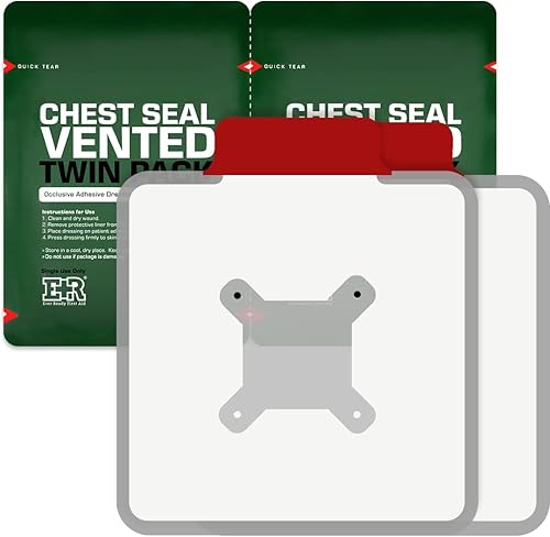 Miniatura 3 de Ever Ready First Aid Sello de pecho ventilado con desgarro rápido, paquete doble - 6.6 pulgadas cuadrado oclusivo adhesivo apósito para heridas