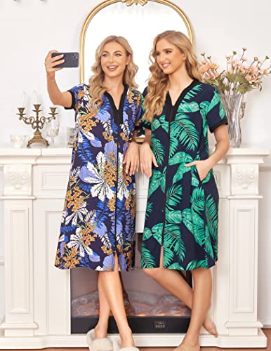 Ekouaer Nightgown Women Housecoats Zipper Front Robe-Ladies V-Neck Lightweight Duster & Long Houedress With Two Pockets #TOP3