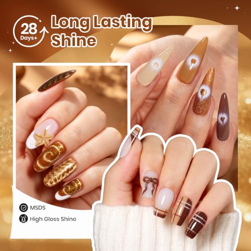 Image of Beetles Brown Gel Polish Set - 6 Colors Toffee Caramel Nude Brown Cat Eye Fall Gel Nail Polish with Magnet, Soak Off UV LED Manicure Set for Daily Wear Travel Gifts,0.25 fl oz Each