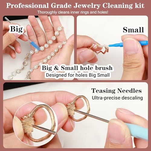 Ouligay 18 PCS Jewelry Cleaning Kit Jewelry Cleaning Brush Professional Silver Cleaner Tool Set with Polishing Cloth Needles Brush for All Ring Gold Diamond Earring