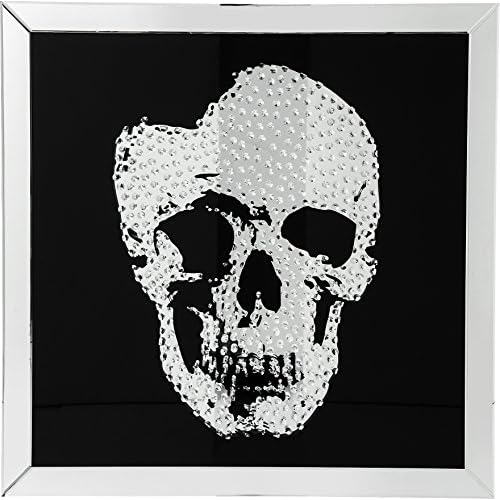 Kare Design Bild Frame Mirror Skull Schwarz/Silber, Glasbild, Dekobild, Totenkopfbild, quadratisches Bild, Schädel-Motiv, Modern, Wohnzimmer, Schlafzimmer, Flur, 100x100x4,5cm