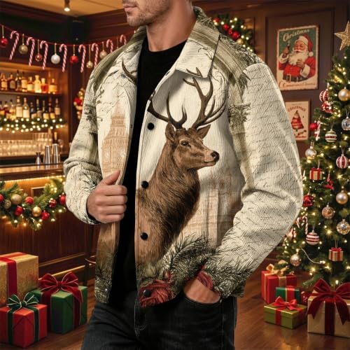 Mens Shirt Jacket Christmas Print Vintage Retro Oversized Shacket Coat - image 4