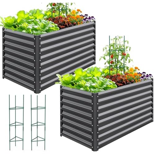 Quictent Galvanized Raised Garden Bed 4x3x1 Ft Metal Planter Box for Vegetables Bottomless for Backyard Dark Grey 2PCS Dark Grey 4x2x2 ft-2PCS