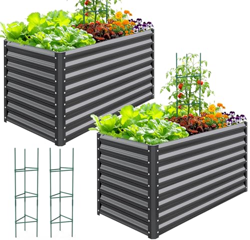 Image of Quictent Galvanized Raised Garden Bed 4x3x1 Ft Metal Planter Box for Vegetables Bottomless for Backyard Dark Grey 2PCS