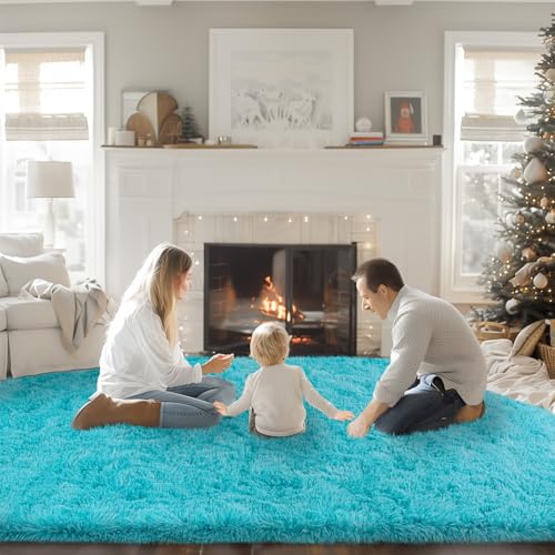 8x10 Area Rugs for Living Room, Large Fluffy Rugs for Bedroom, Soft Carpet Shag Kids Room Rug, Non-Slip Fuzzy Rugs Indoor (Turquoise Blue, 8ft x 10ft)