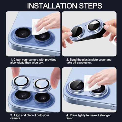 Image of Choiche Camera Lens Protector for iPhone 17 6.3-Inch, Full Coverage 9H Tempered Glass Ring Cover, Matte Metal Plate, Case Friendly, 1-Pack (BLUE)