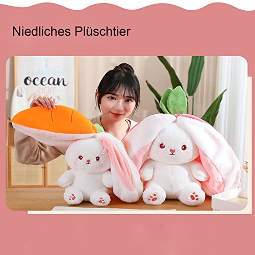 shineFinder Hasen Verstecken,Gefülltes Kaninchen mit Karotten und Erdbeeren, Plüschtier Hase, Hasenpuppe, Hasenplüsch, Weiches Plüsch-Kaninchen-Spielzeug(Erdbeere, 18cm)