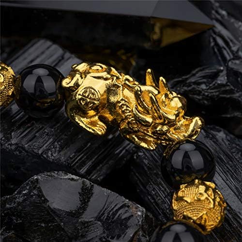 ZenBless Feng Shui Black Obsidian Bracelet Pixiu Bracelet for Women Men Pi Yao Bracelet Sanskrit 12mm Beads Elasticity Sturdy and Durable Attract Lucky Wealthy Amulet Gift
