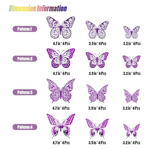 Image of SAOROPEB 3D Butterfly Wall Decor 48 Pcs Purple Butterfly Decorations | 4 Styles 3 Sizes, Birthday Decorations Butterfly Party Decorations Cake Decorations, Removable Stickers
