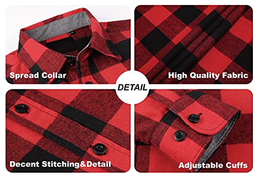 WARHORSEE Flannel Shirt for Men Long Sleeve Regular Fit Button Down Casual Plaid Shirt3