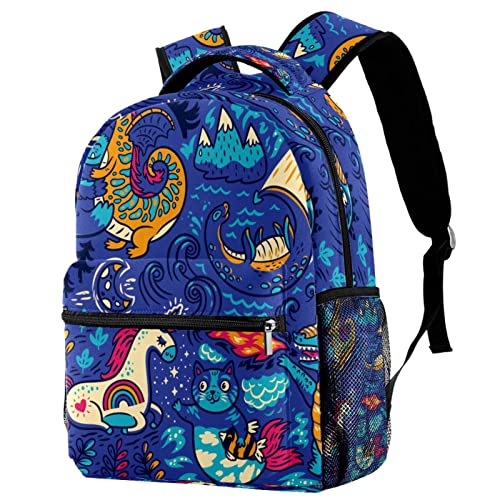 Sac à dos motif licorne et chat avec porte-bouteille pour l'école et les sorties des filles