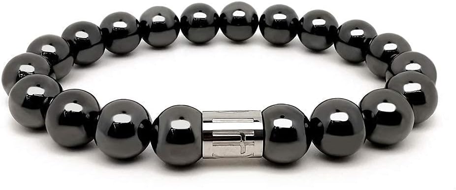 Morchic Hematite Plain Band Rings 20Pcs, 8" Magnetic Hematite 10MM Beads Bracelet Promotion