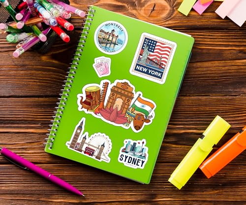 Image of LERITO Travel 2.0 Vinyl Stickers, Multicolor, 50 Pack, Waterproof Self Adhesive Decals for Laptop, Journal, Guitar, Mobile Phone